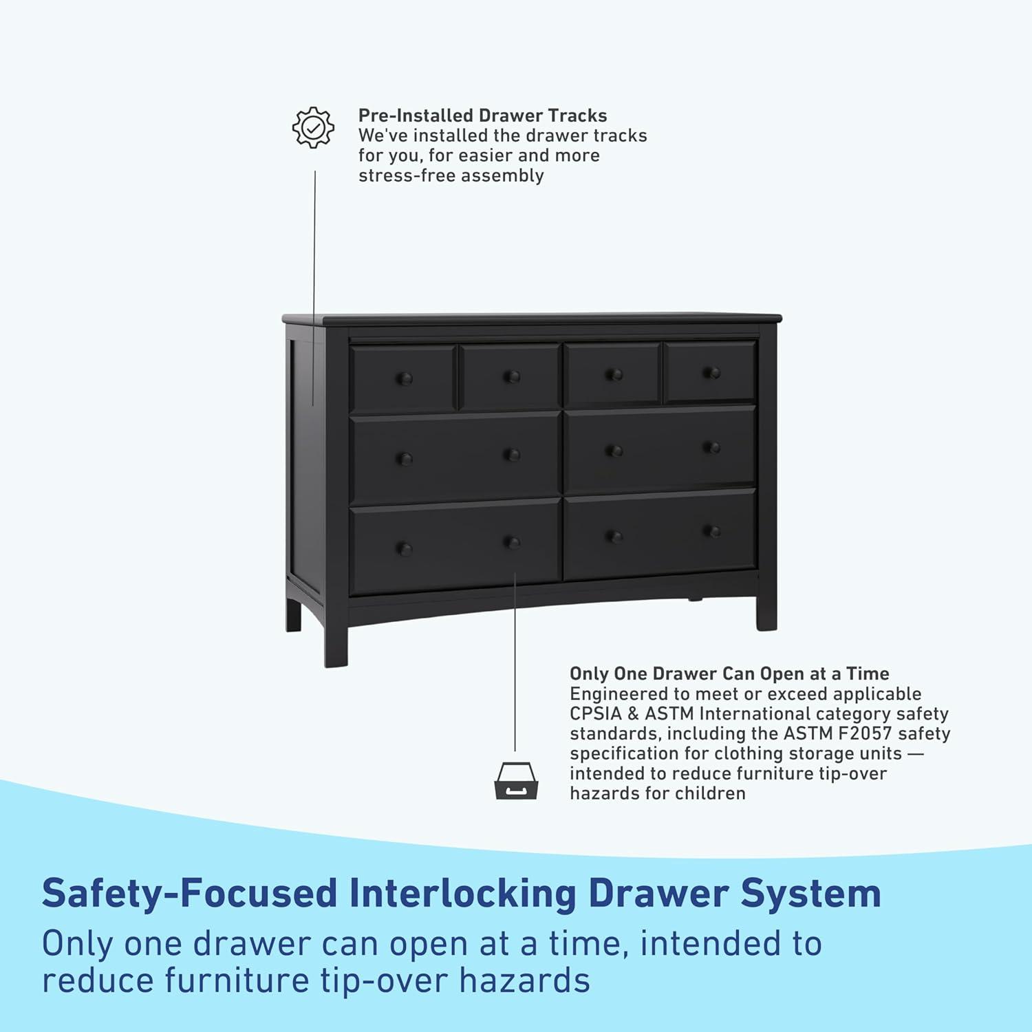 imageGraco Benton 6 Drawer Double Dresser White Easy New Assembly Process Universal Design Durable Steel Hardware and EuroGlide Drawers with Safety Stops Coordinates with Any NurseryBlack