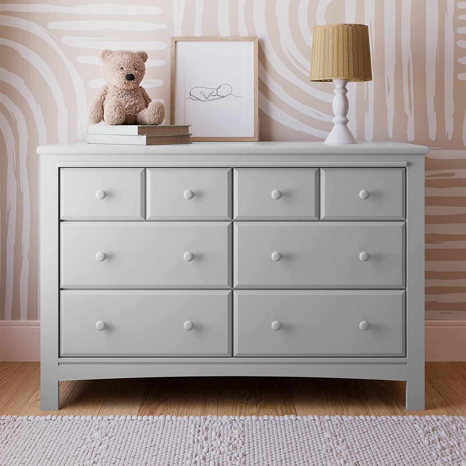 imageGraco Benton 6 Drawer Double Dresser White Easy New Assembly Process Universal Design Durable Steel Hardware and EuroGlide Drawers with Safety Stops Coordinates with Any NurseryPebble Gray