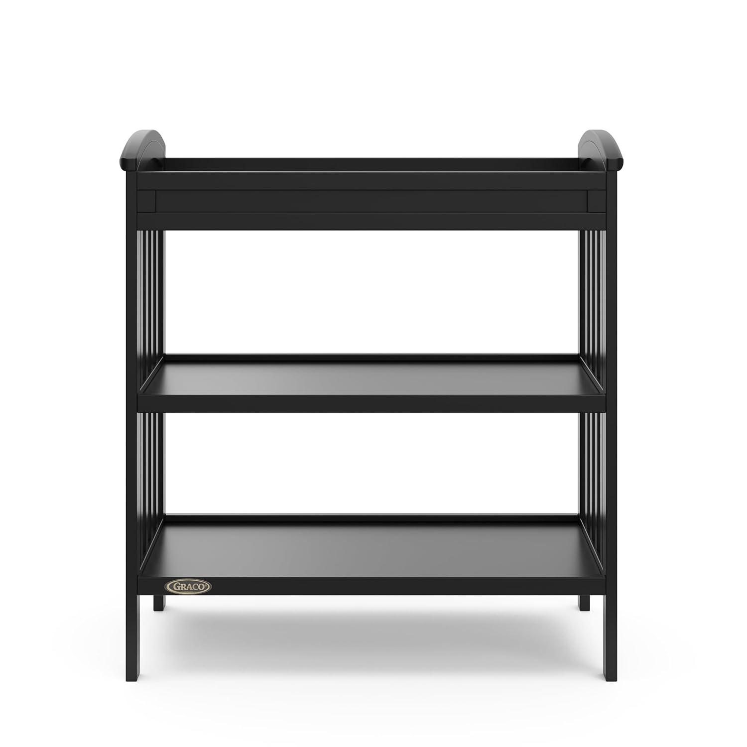 imageGraco Benton Changing Table with Bonus WaterResistant Changing Pad White GREENGUARD Gold Certified Includes Diaper Change Pad with Safety Strap 2 Open Storage Shelves for OrganizingBlack