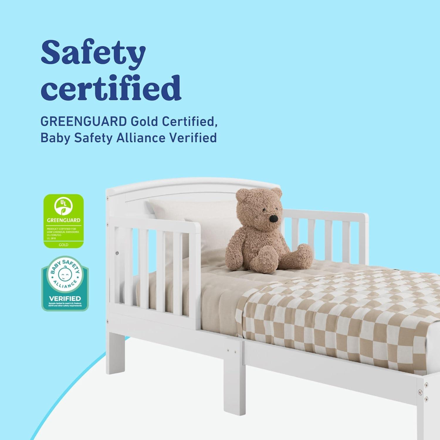 imageGraco Benton Toddler Bed White GREENGUARD Gold Certified Baby Safety Alliance Verified with Safety Toddler Guardrails Fits Standard Crib Mattress Easy Assembly Kids Transition BedWhite