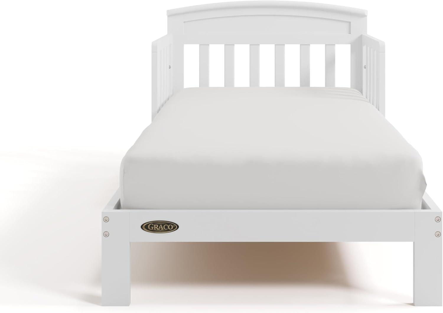 imageGraco Benton Toddler Bed White GREENGUARD Gold Certified Baby Safety Alliance Verified with Safety Toddler Guardrails Fits Standard Crib Mattress Easy Assembly Kids Transition BedWhite