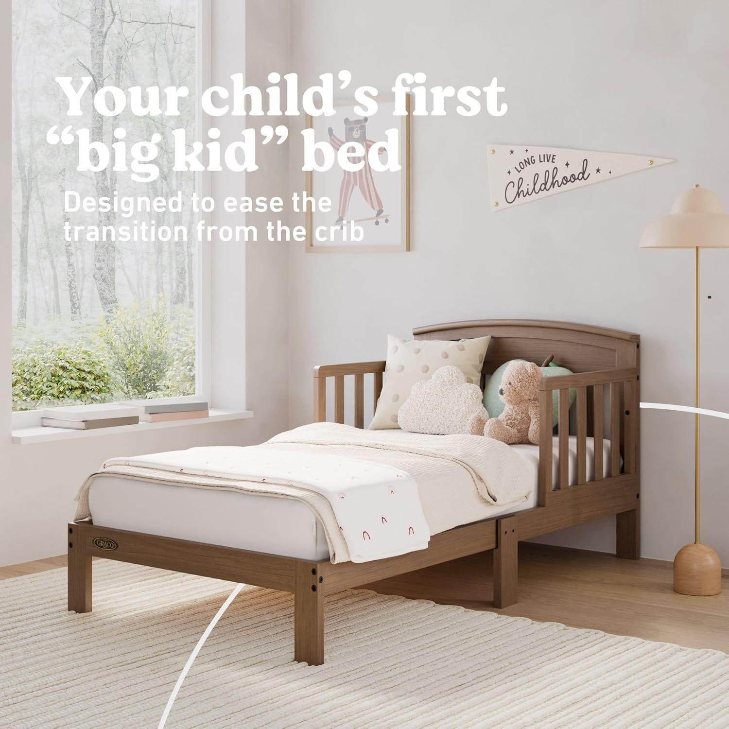 imageGraco Benton Toddler Bed White GREENGUARD Gold Certified Baby Safety Alliance Verified with Safety Toddler Guardrails Fits Standard Crib Mattress Easy Assembly Kids Transition BedHazelnut