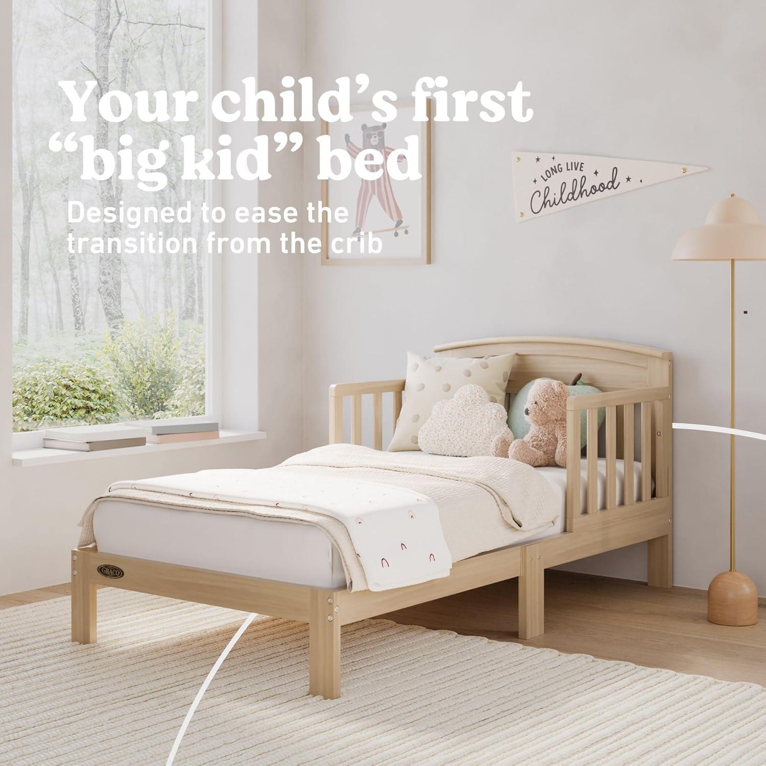 imageGraco Benton Toddler Bed White GREENGUARD Gold Certified Baby Safety Alliance Verified with Safety Toddler Guardrails Fits Standard Crib Mattress Easy Assembly Kids Transition BedDriftwood