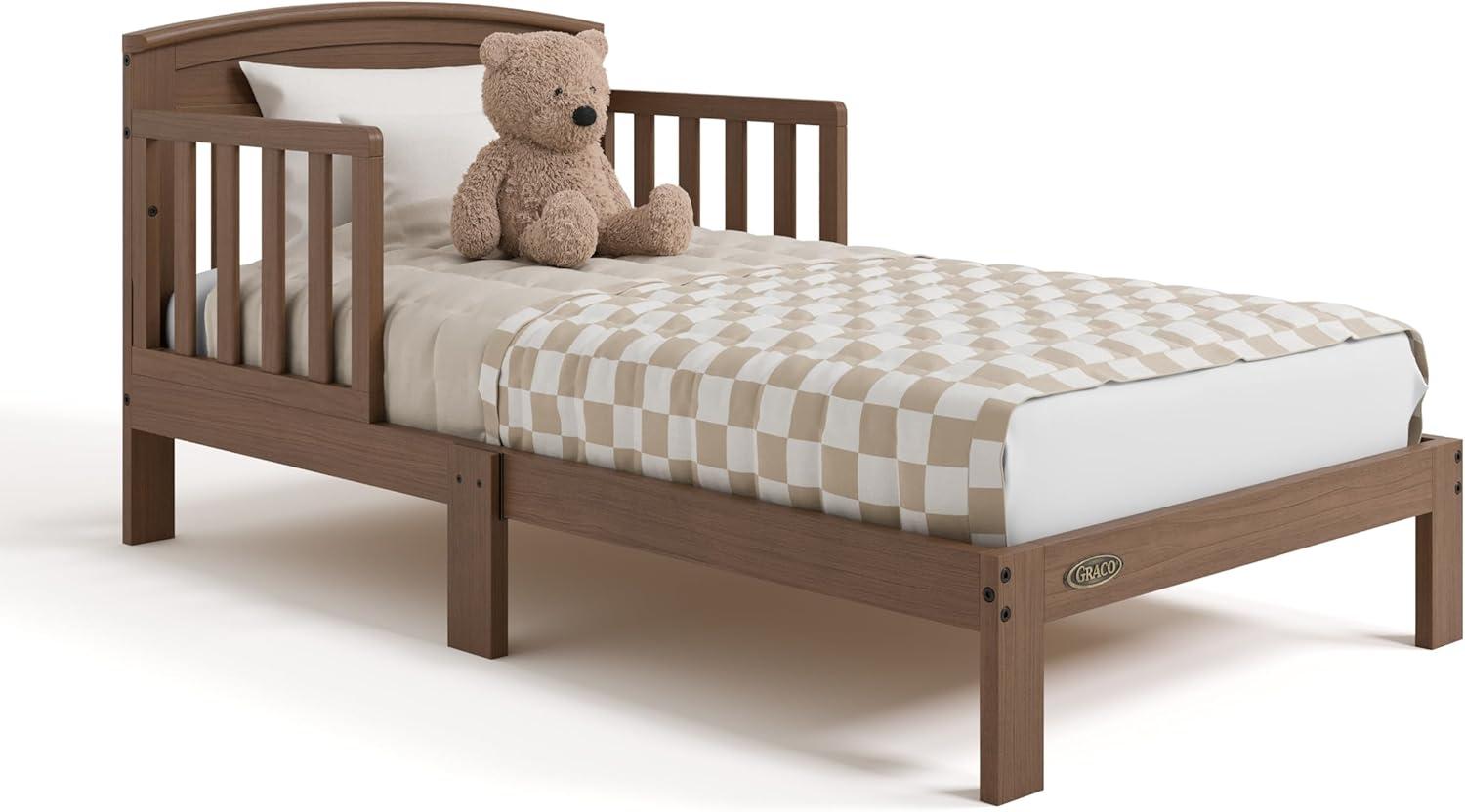 imageGraco Benton Toddler Bed White GREENGUARD Gold Certified Baby Safety Alliance Verified with Safety Toddler Guardrails Fits Standard Crib Mattress Easy Assembly Kids Transition BedHazelnut