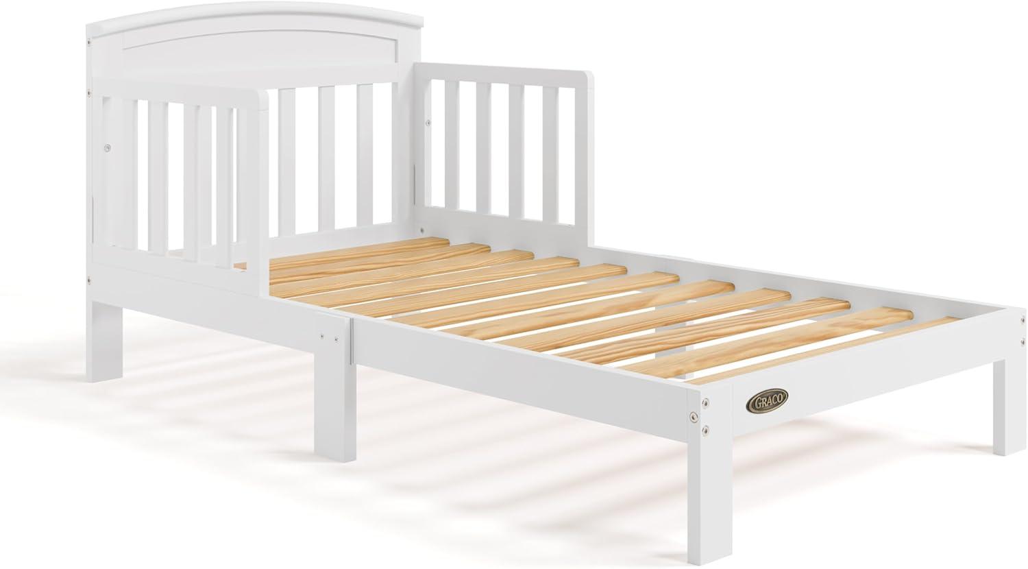 imageGraco Benton Toddler Bed White GREENGUARD Gold Certified Baby Safety Alliance Verified with Safety Toddler Guardrails Fits Standard Crib Mattress Easy Assembly Kids Transition BedWhite