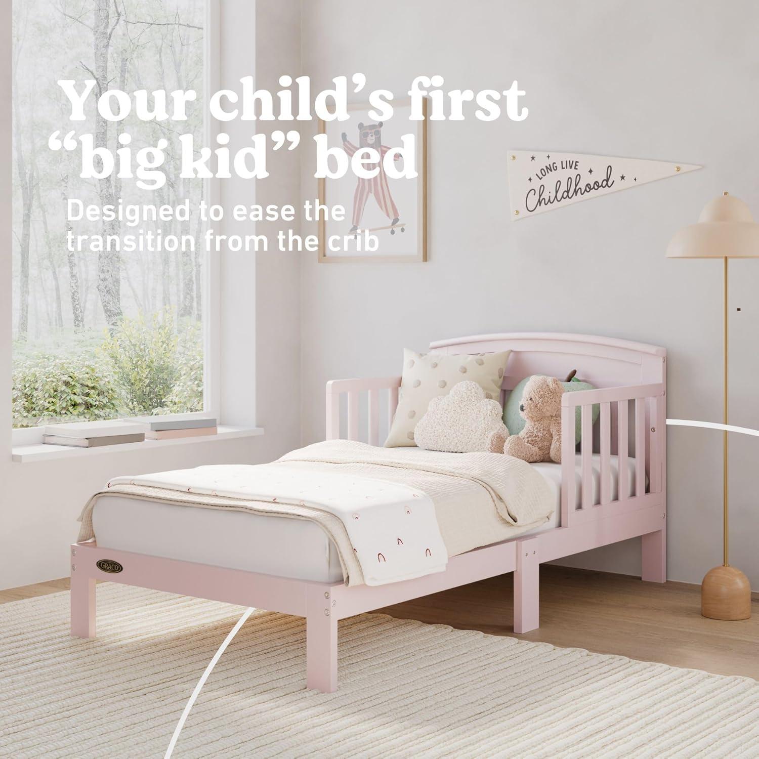 imageGraco Benton Toddler Bed White GREENGUARD Gold Certified Baby Safety Alliance Verified with Safety Toddler Guardrails Fits Standard Crib Mattress Easy Assembly Kids Transition BedBlush