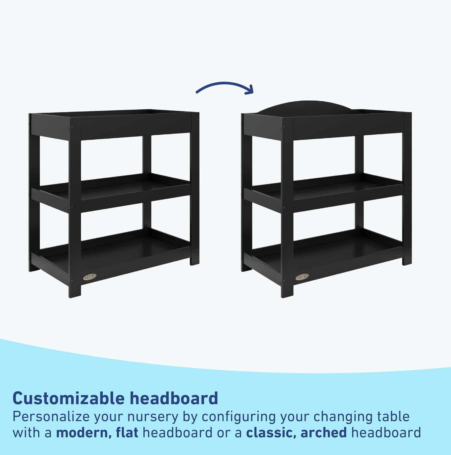 imageGraco Customizable Changing Table with WaterResistant Changing Pad White Customizable Modern Flat or Classic Arched Headboard Baby Diaper Changing Pad IncludedBlack