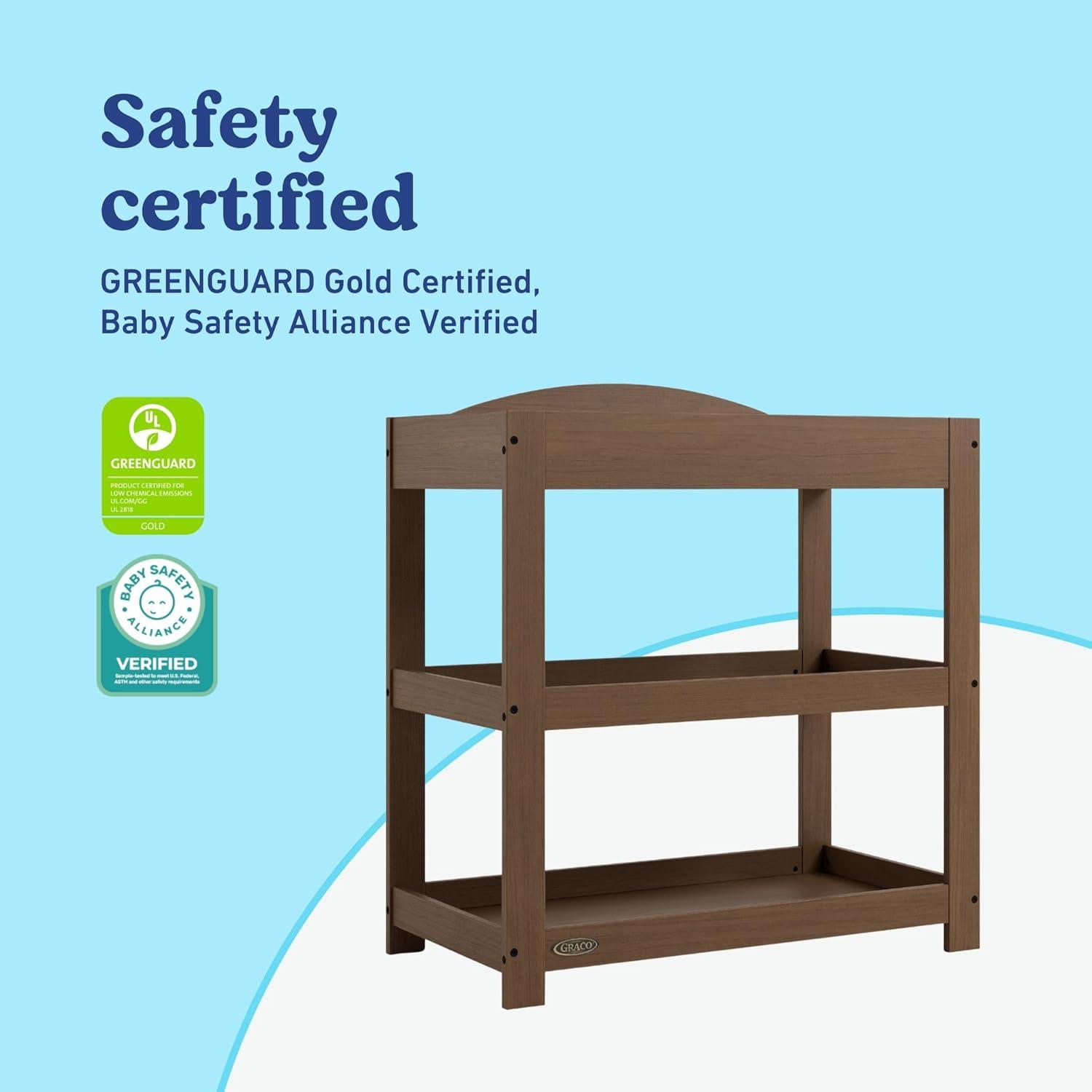 imageGraco Customizable Changing Table with WaterResistant Changing Pad White Customizable Modern Flat or Classic Arched Headboard Baby Diaper Changing Pad IncludedHazelnut