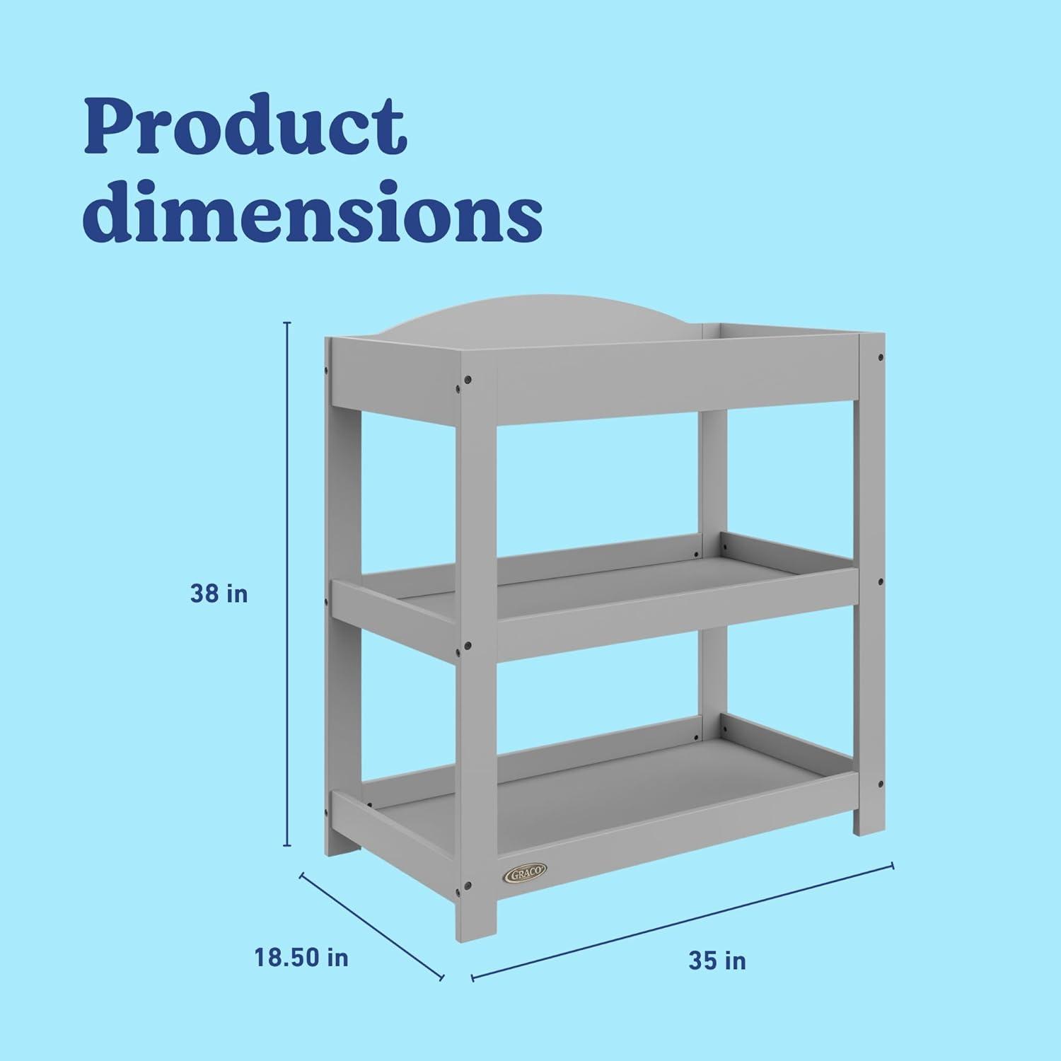 imageGraco Customizable Changing Table with WaterResistant Changing Pad White Customizable Modern Flat or Classic Arched Headboard Baby Diaper Changing Pad IncludedPebble Gray