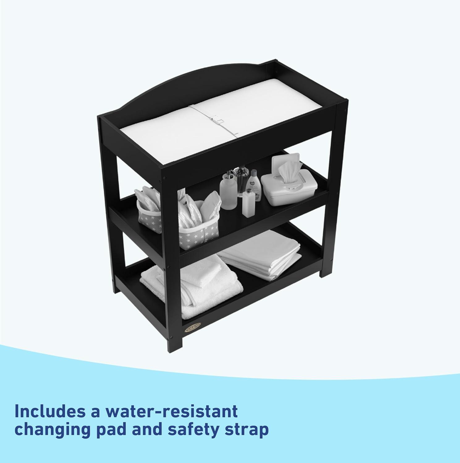 imageGraco Customizable Changing Table with WaterResistant Changing Pad White Customizable Modern Flat or Classic Arched Headboard Baby Diaper Changing Pad IncludedBlack