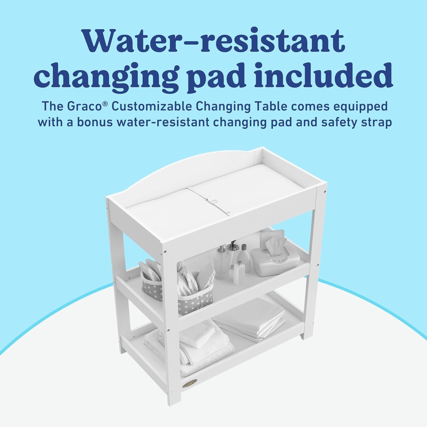 imageGraco Customizable Changing Table with WaterResistant Changing Pad White Customizable Modern Flat or Classic Arched Headboard Baby Diaper Changing Pad IncludedWhite