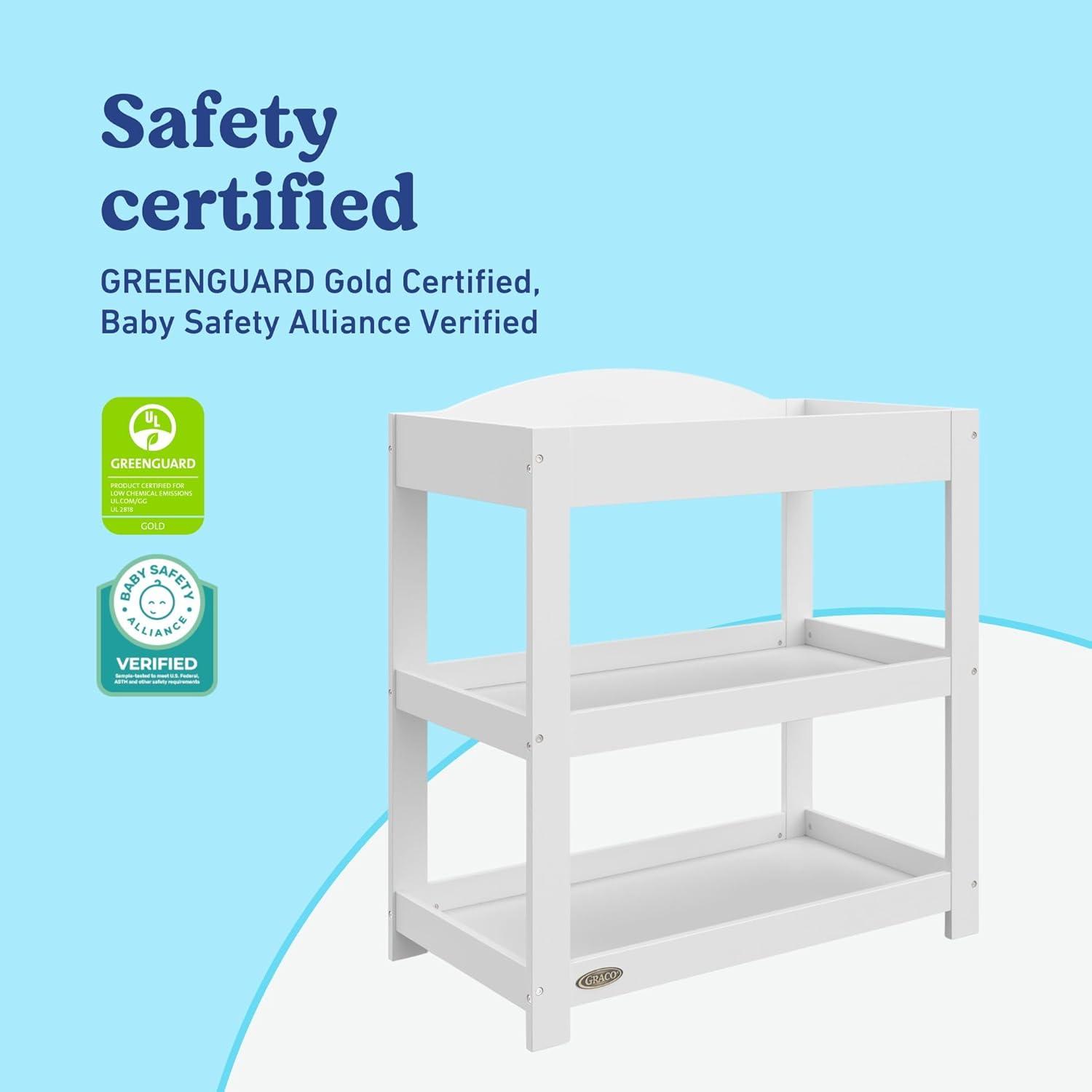 imageGraco Customizable Changing Table with WaterResistant Changing Pad White Customizable Modern Flat or Classic Arched Headboard Baby Diaper Changing Pad IncludedWhite