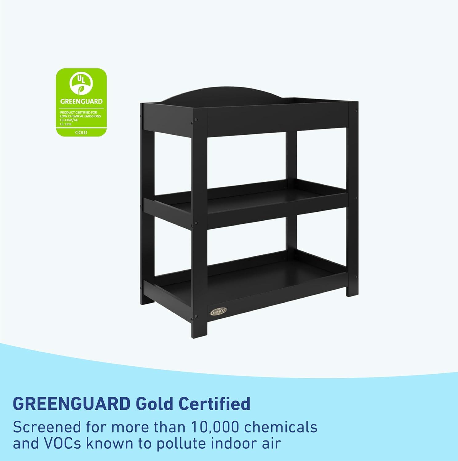 imageGraco Customizable Changing Table with WaterResistant Changing Pad White Customizable Modern Flat or Classic Arched Headboard Baby Diaper Changing Pad IncludedBlack