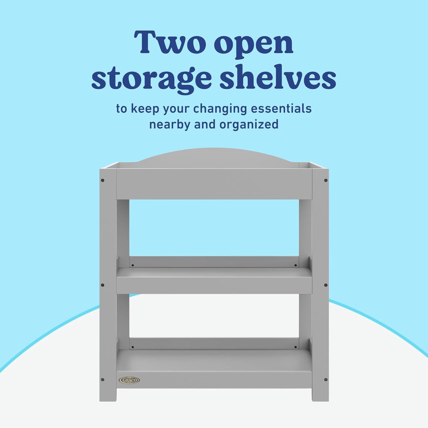 imageGraco Customizable Changing Table with WaterResistant Changing Pad White Customizable Modern Flat or Classic Arched Headboard Baby Diaper Changing Pad IncludedPebble Gray