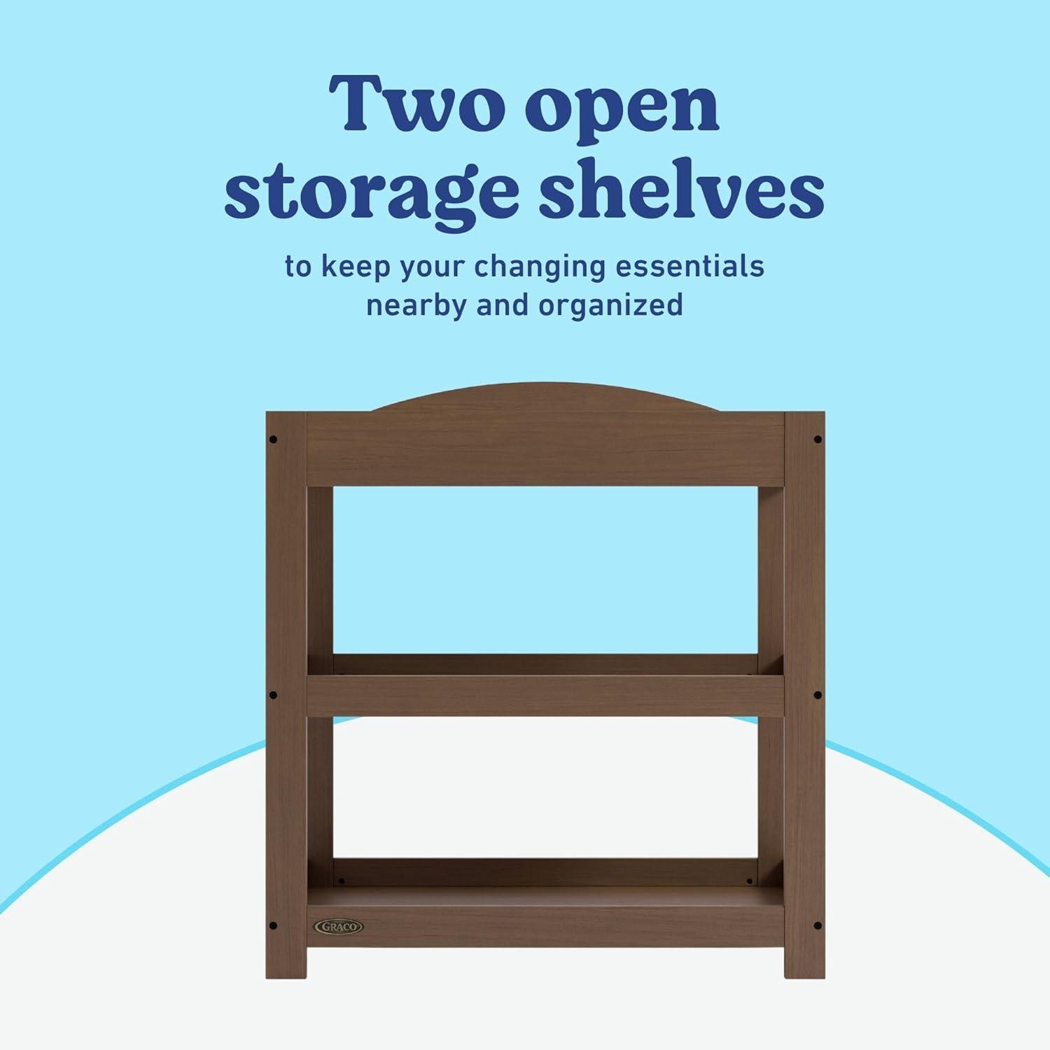 imageGraco Customizable Changing Table with WaterResistant Changing Pad White Customizable Modern Flat or Classic Arched Headboard Baby Diaper Changing Pad IncludedHazelnut