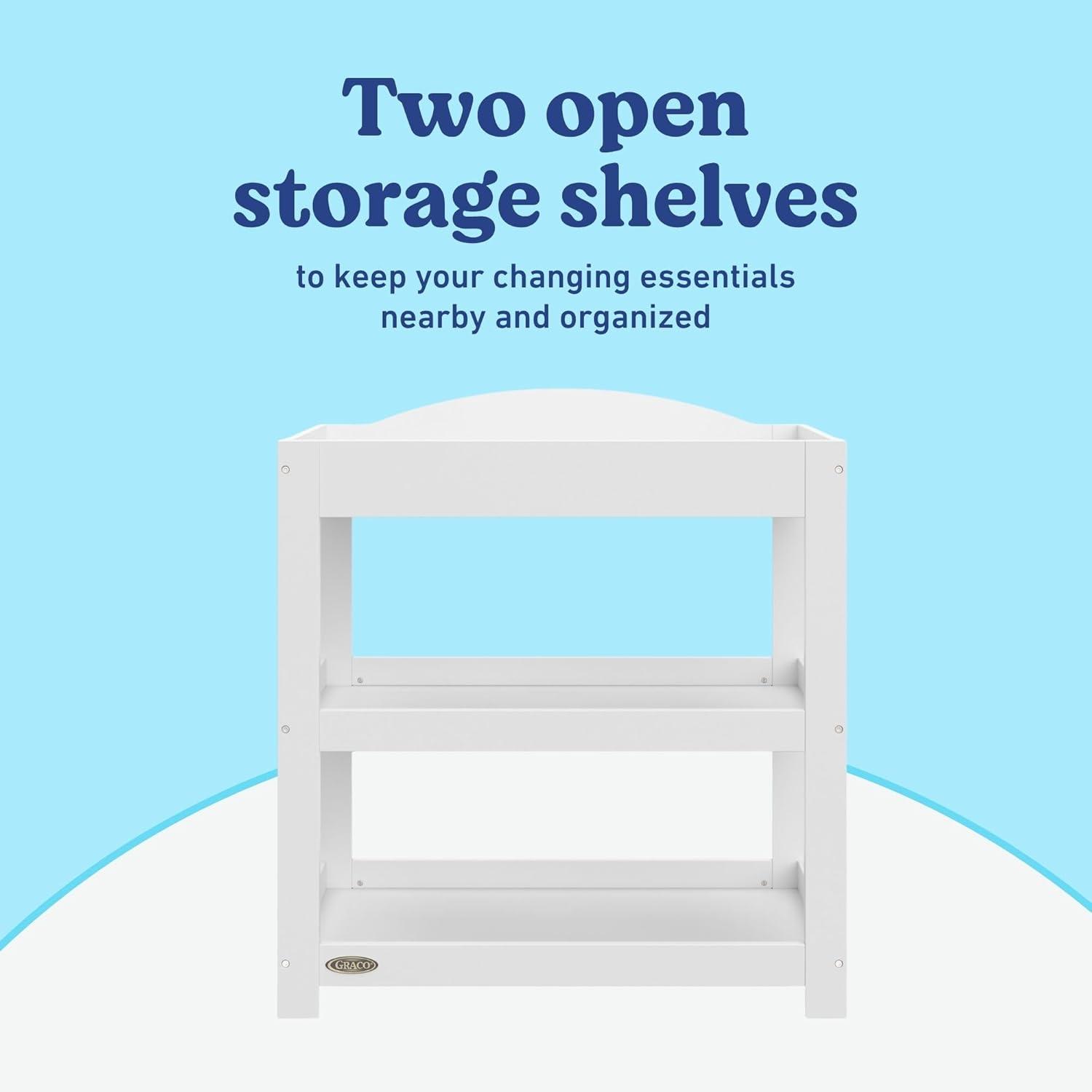 imageGraco Customizable Changing Table with WaterResistant Changing Pad White Customizable Modern Flat or Classic Arched Headboard Baby Diaper Changing Pad IncludedWhite