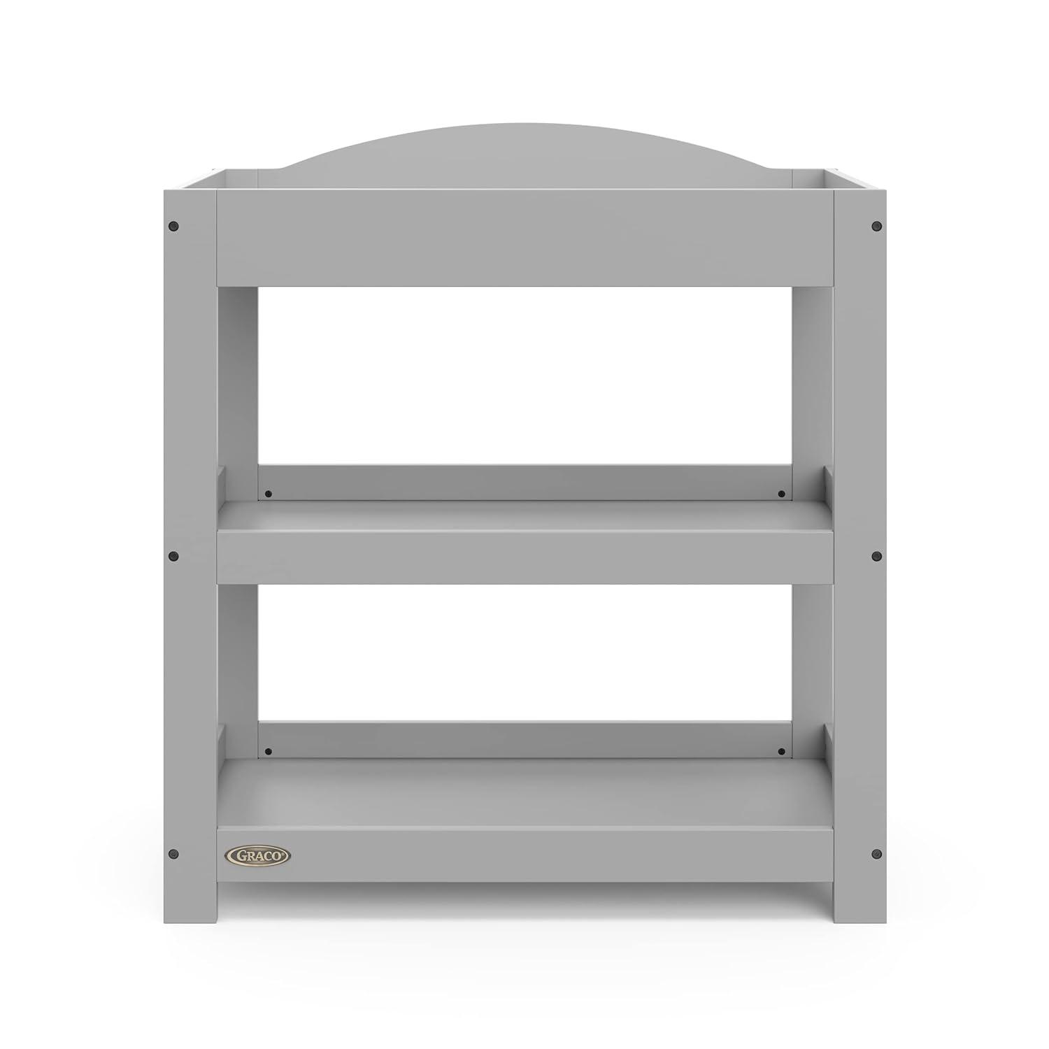 imageGraco Customizable Changing Table with WaterResistant Changing Pad White Customizable Modern Flat or Classic Arched Headboard Baby Diaper Changing Pad IncludedPebble Gray