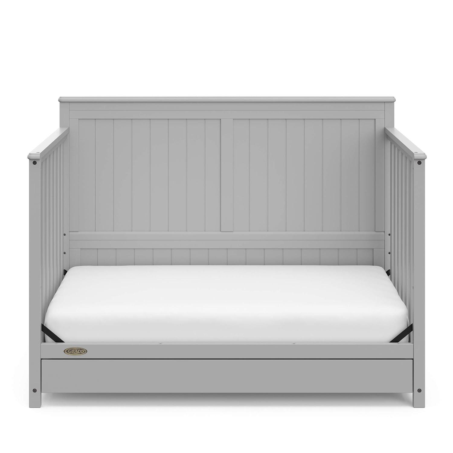 imageGraco Hadley 5in1 Convertible Crib with Drawer White GREENGUARD Gold Certified Crib with Drawer Combo FullSize Nursery Storage Drawer Converts to Toddler Bed DaybedPebble Gray
