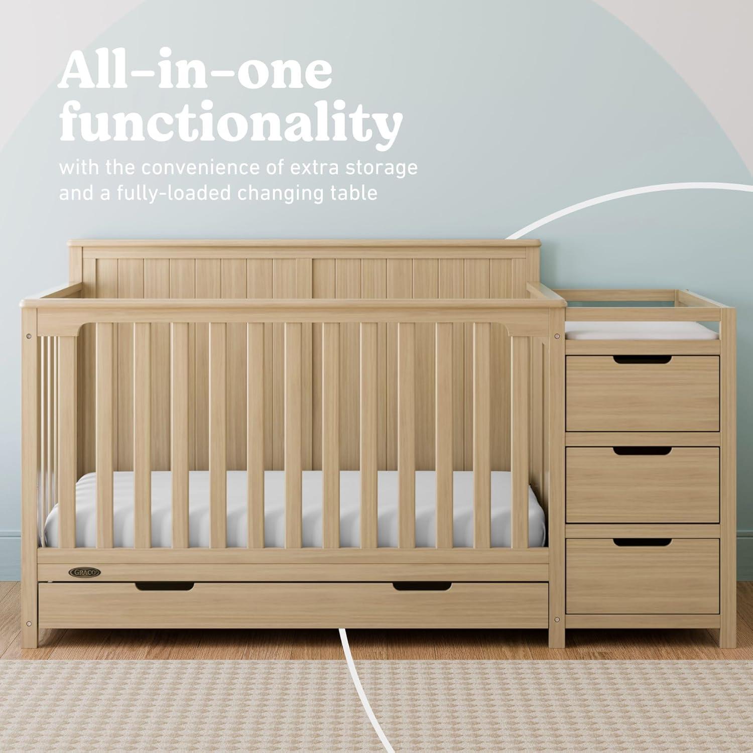 imageGraco Hadley 5in1 Convertible Crib with Drawer White GREENGUARD Gold Certified Crib with Drawer Combo FullSize Nursery Storage Drawer Converts to Toddler Bed DaybedDriftwood