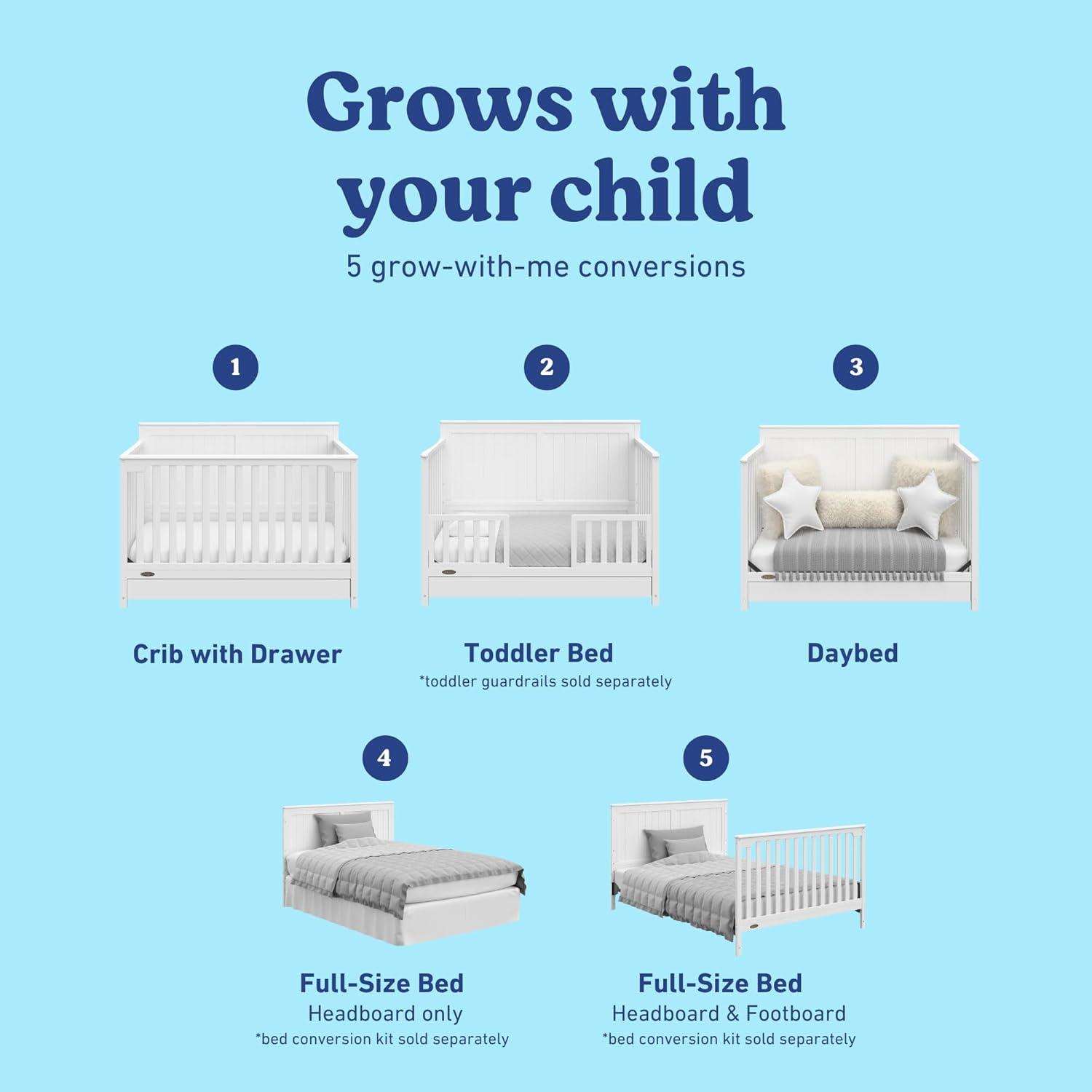 imageGraco Hadley 5in1 Convertible Crib with Drawer White GREENGUARD Gold Certified Crib with Drawer Combo FullSize Nursery Storage Drawer Converts to Toddler Bed DaybedWhite