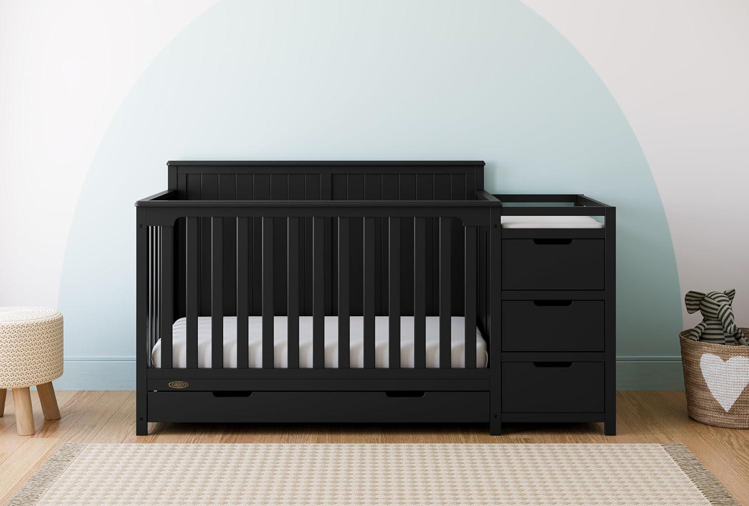 imageGraco Hadley 5in1 Convertible Crib with Drawer White GREENGUARD Gold Certified Crib with Drawer Combo FullSize Nursery Storage Drawer Converts to Toddler Bed DaybedBlack