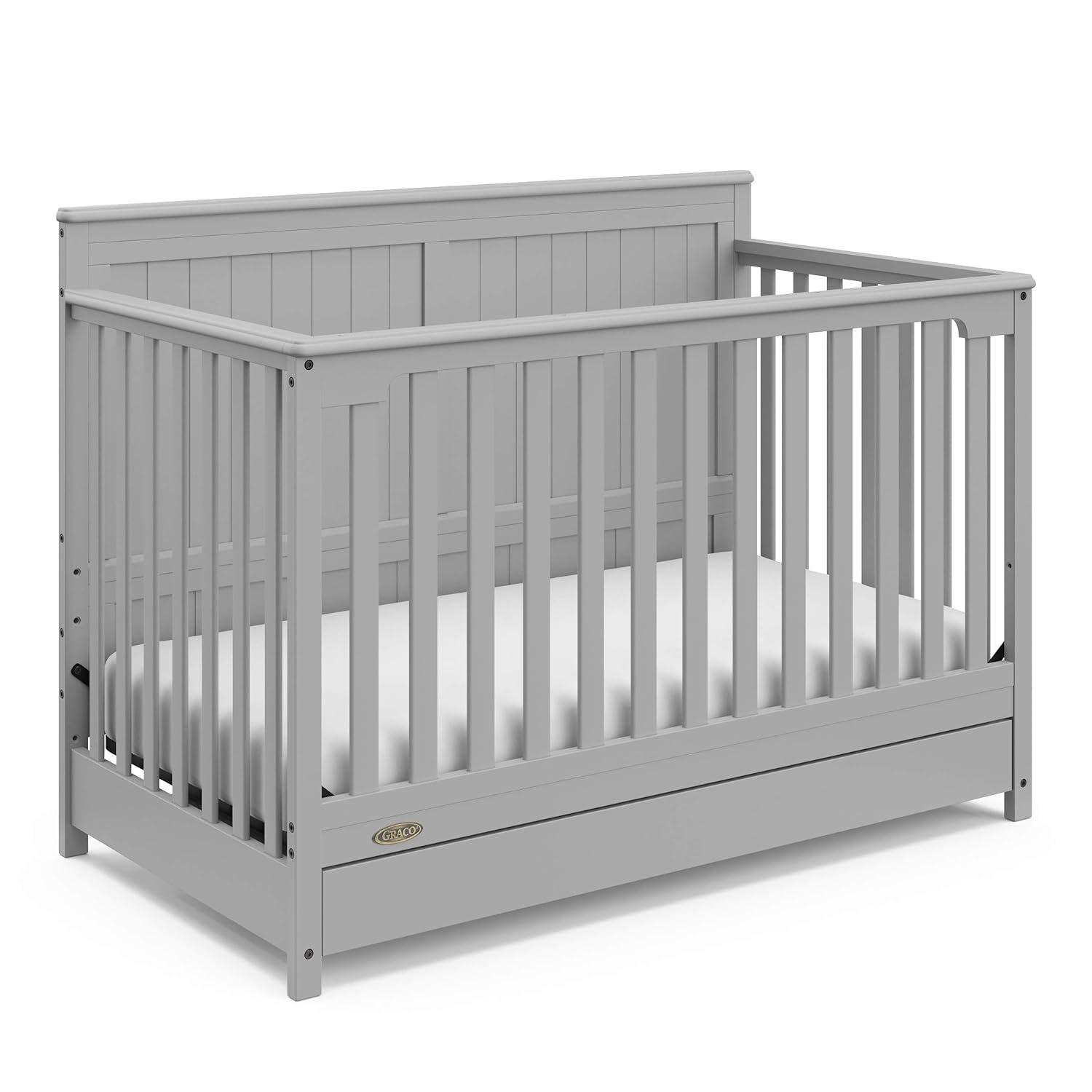 imageGraco Hadley 5in1 Convertible Crib with Drawer White GREENGUARD Gold Certified Crib with Drawer Combo FullSize Nursery Storage Drawer Converts to Toddler Bed DaybedPebble Gray