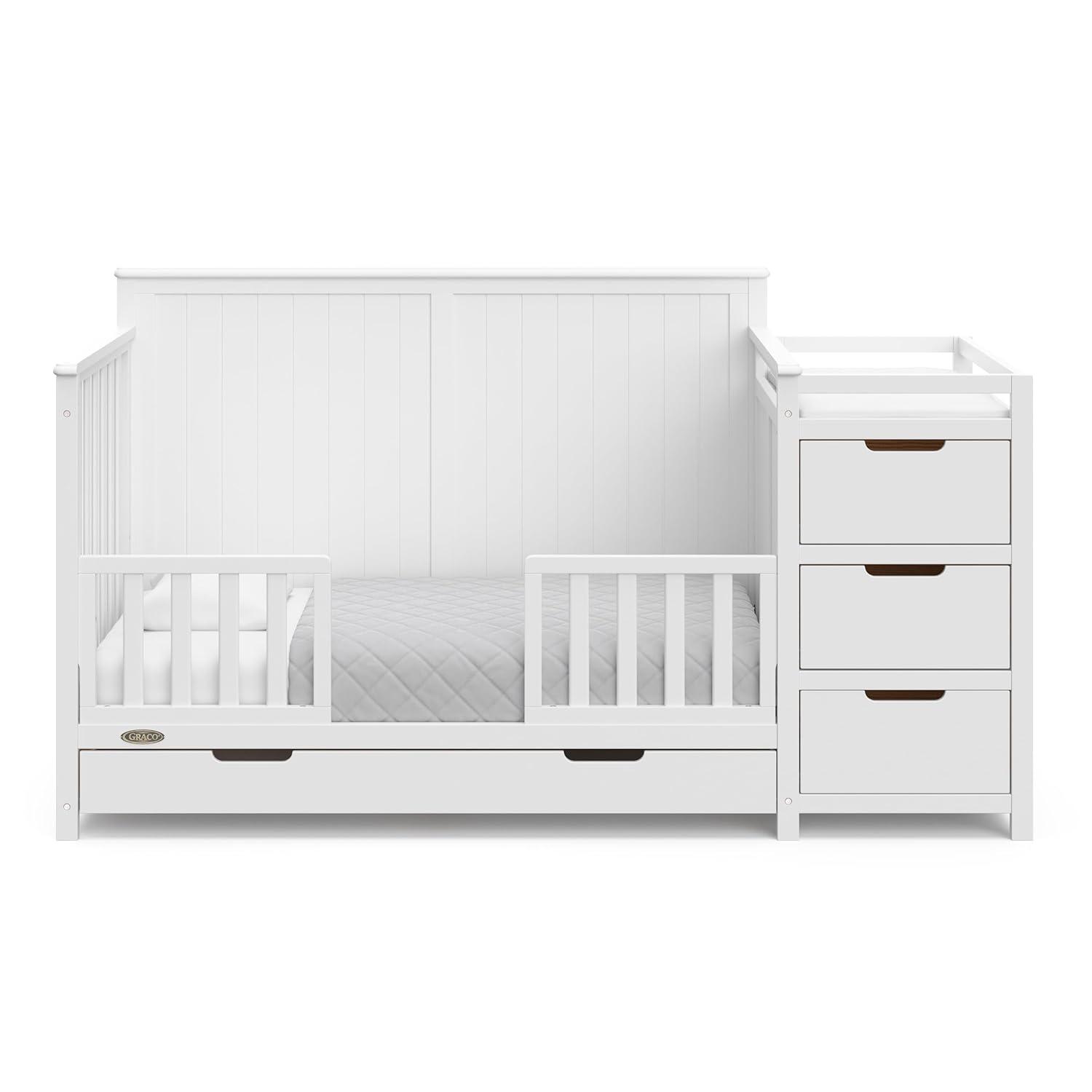 imageGraco Hadley 5in1 Convertible Crib with Drawer White GREENGUARD Gold Certified Crib with Drawer Combo FullSize Nursery Storage Drawer Converts to Toddler Bed DaybedWhite