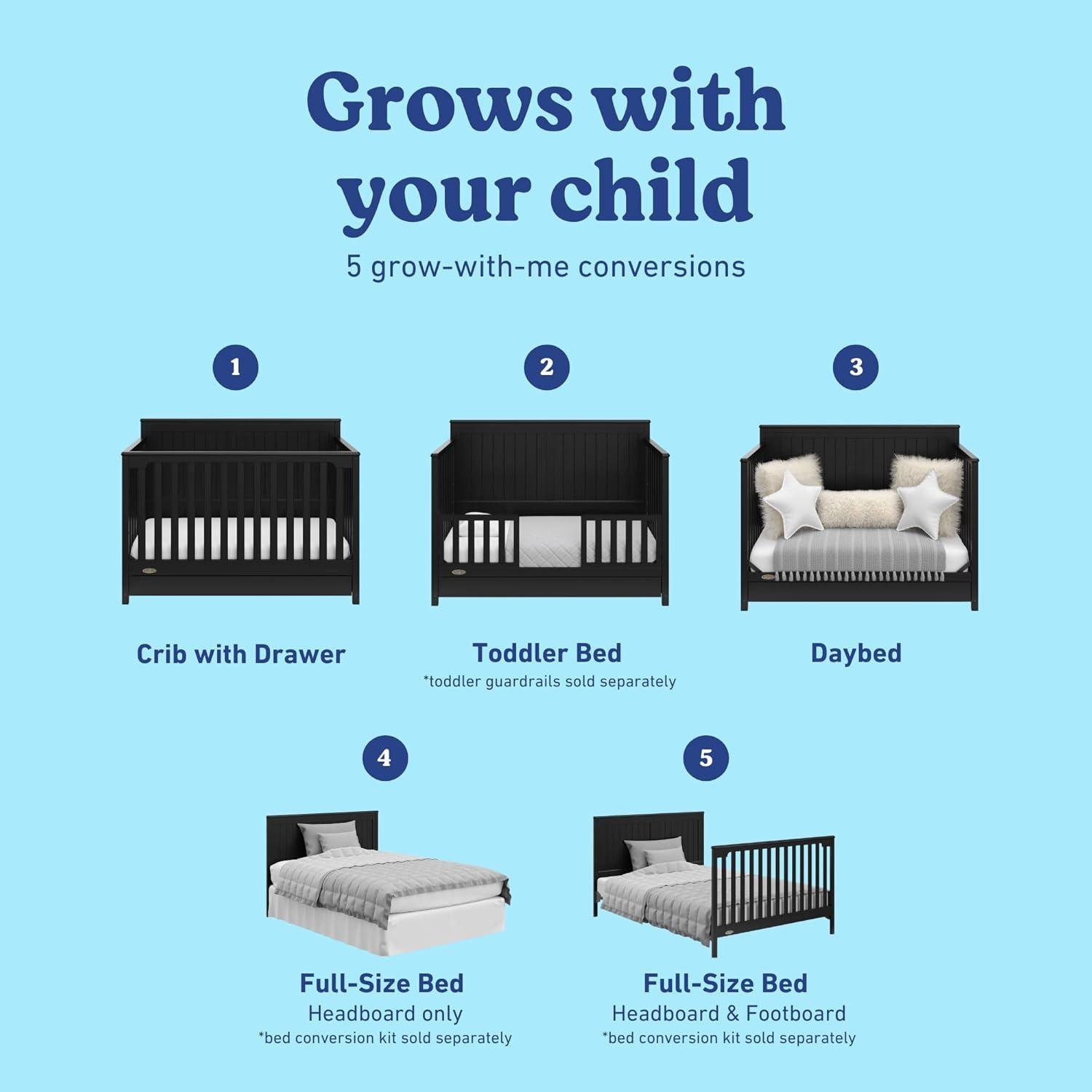 imageGraco Hadley 5in1 Convertible Crib with Drawer White GREENGUARD Gold Certified Crib with Drawer Combo FullSize Nursery Storage Drawer Converts to Toddler Bed DaybedBlack