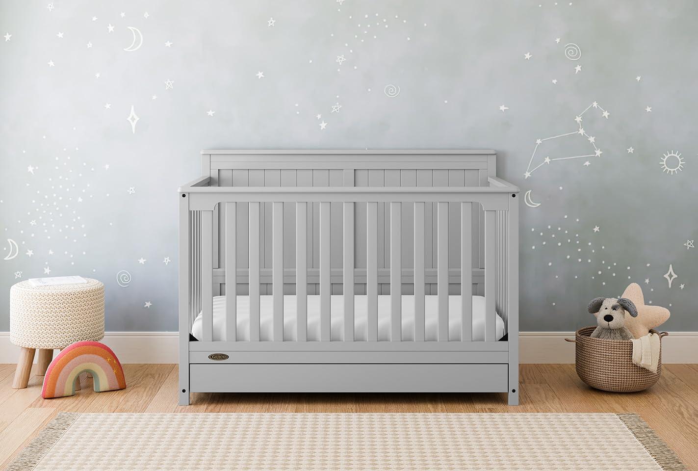 imageGraco Hadley 5in1 Convertible Crib with Drawer White GREENGUARD Gold Certified Crib with Drawer Combo FullSize Nursery Storage Drawer Converts to Toddler Bed DaybedPebble Gray