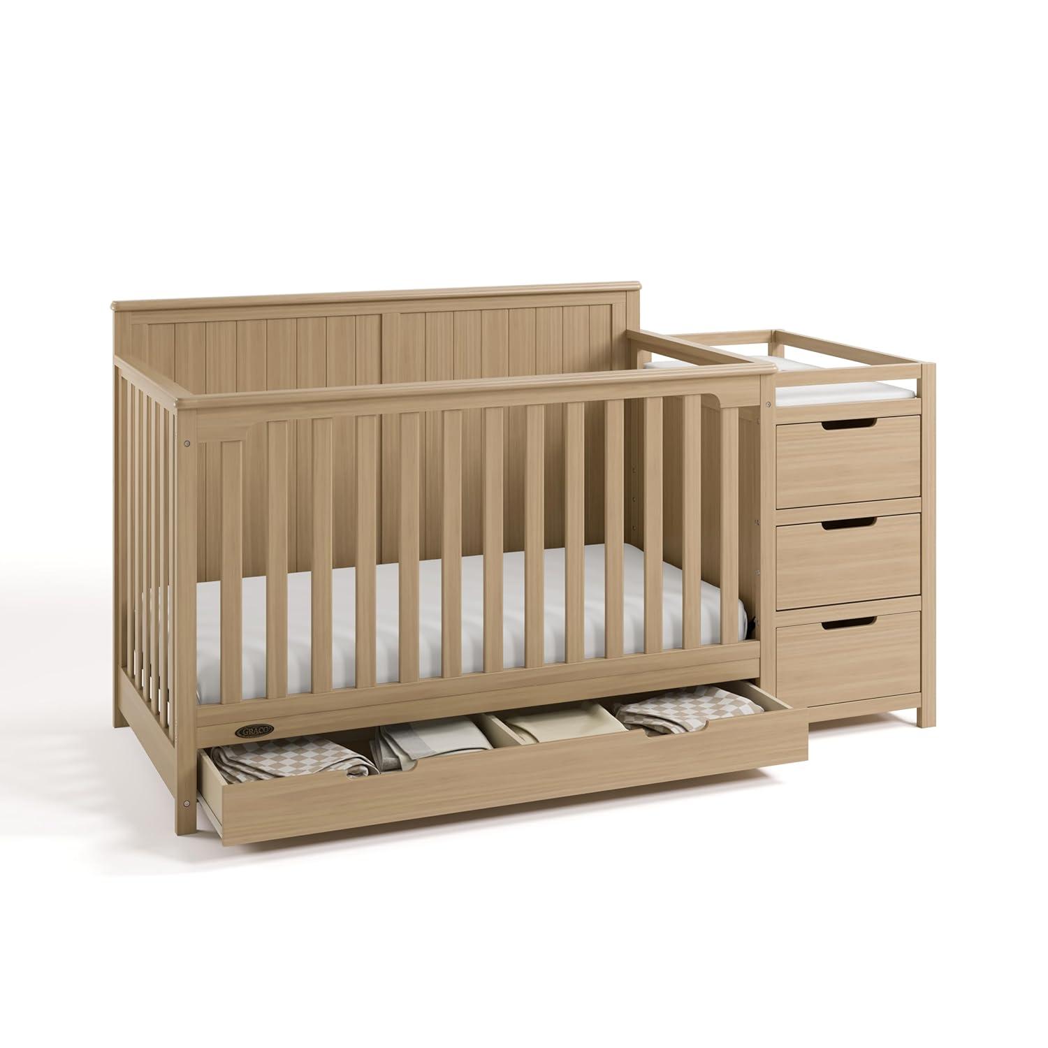imageGraco Hadley 5in1 Convertible Crib with Drawer White GREENGUARD Gold Certified Crib with Drawer Combo FullSize Nursery Storage Drawer Converts to Toddler Bed DaybedDriftwood