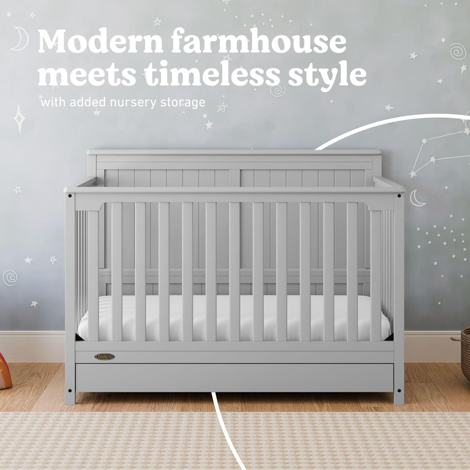 imageGraco Hadley 5in1 Convertible Crib with Drawer White GREENGUARD Gold Certified Crib with Drawer Combo FullSize Nursery Storage Drawer Converts to Toddler Bed DaybedPebble Gray