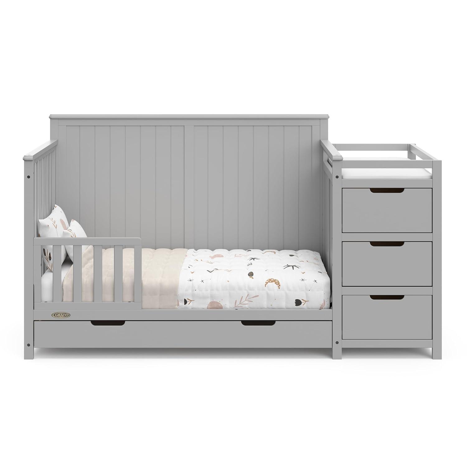 imageGraco Hadley 5in1 Convertible Crib with Drawer White GREENGUARD Gold Certified Crib with Drawer Combo FullSize Nursery Storage Drawer Converts to Toddler Bed DaybedPebble Gray