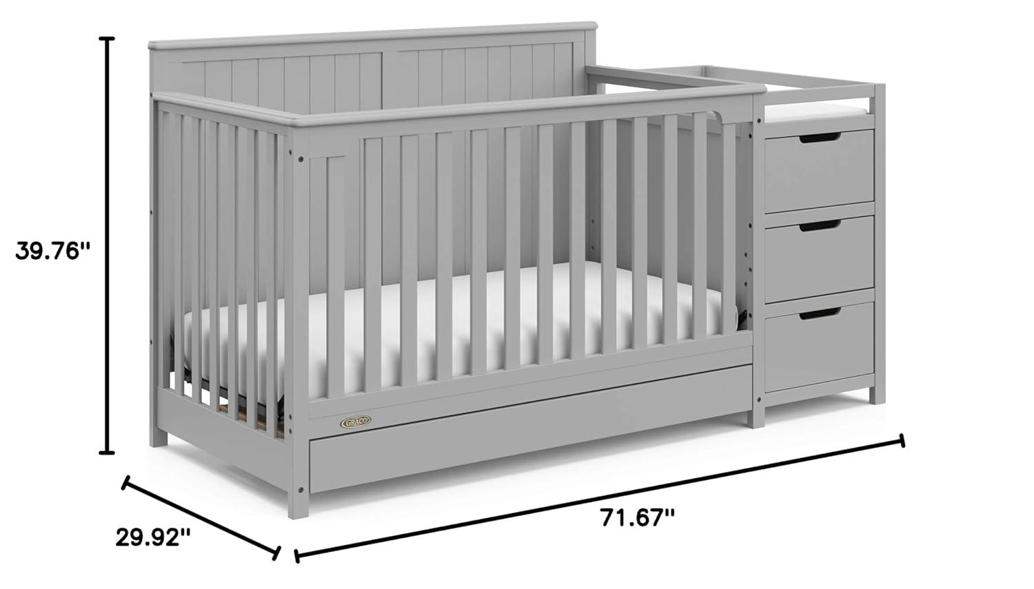 imageGraco Hadley 5in1 Convertible Crib with Drawer White GREENGUARD Gold Certified Crib with Drawer Combo FullSize Nursery Storage Drawer Converts to Toddler Bed DaybedPebble Gray