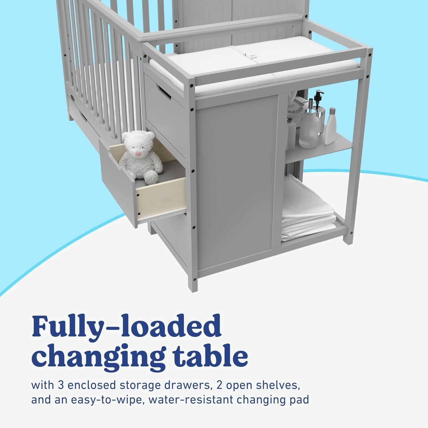 imageGraco Hadley 5in1 Convertible Crib with Drawer White GREENGUARD Gold Certified Crib with Drawer Combo FullSize Nursery Storage Drawer Converts to Toddler Bed DaybedPebble Gray