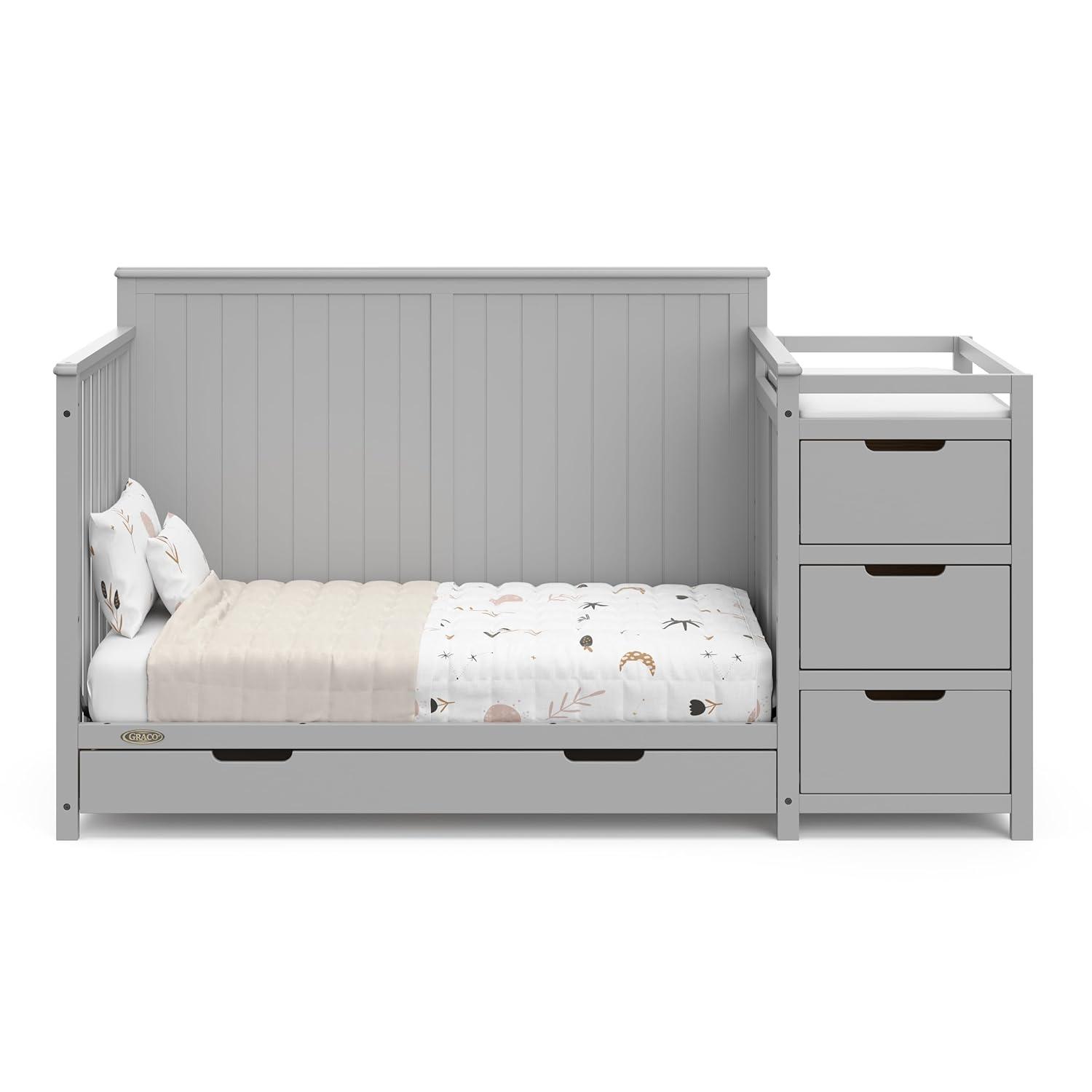imageGraco Hadley 5in1 Convertible Crib with Drawer White GREENGUARD Gold Certified Crib with Drawer Combo FullSize Nursery Storage Drawer Converts to Toddler Bed DaybedPebble Gray
