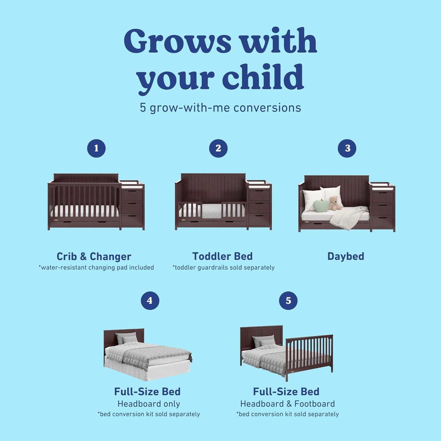 imageGraco Hadley 5in1 Convertible Crib with Drawer White GREENGUARD Gold Certified Crib with Drawer Combo FullSize Nursery Storage Drawer Converts to Toddler Bed DaybedEspresso
