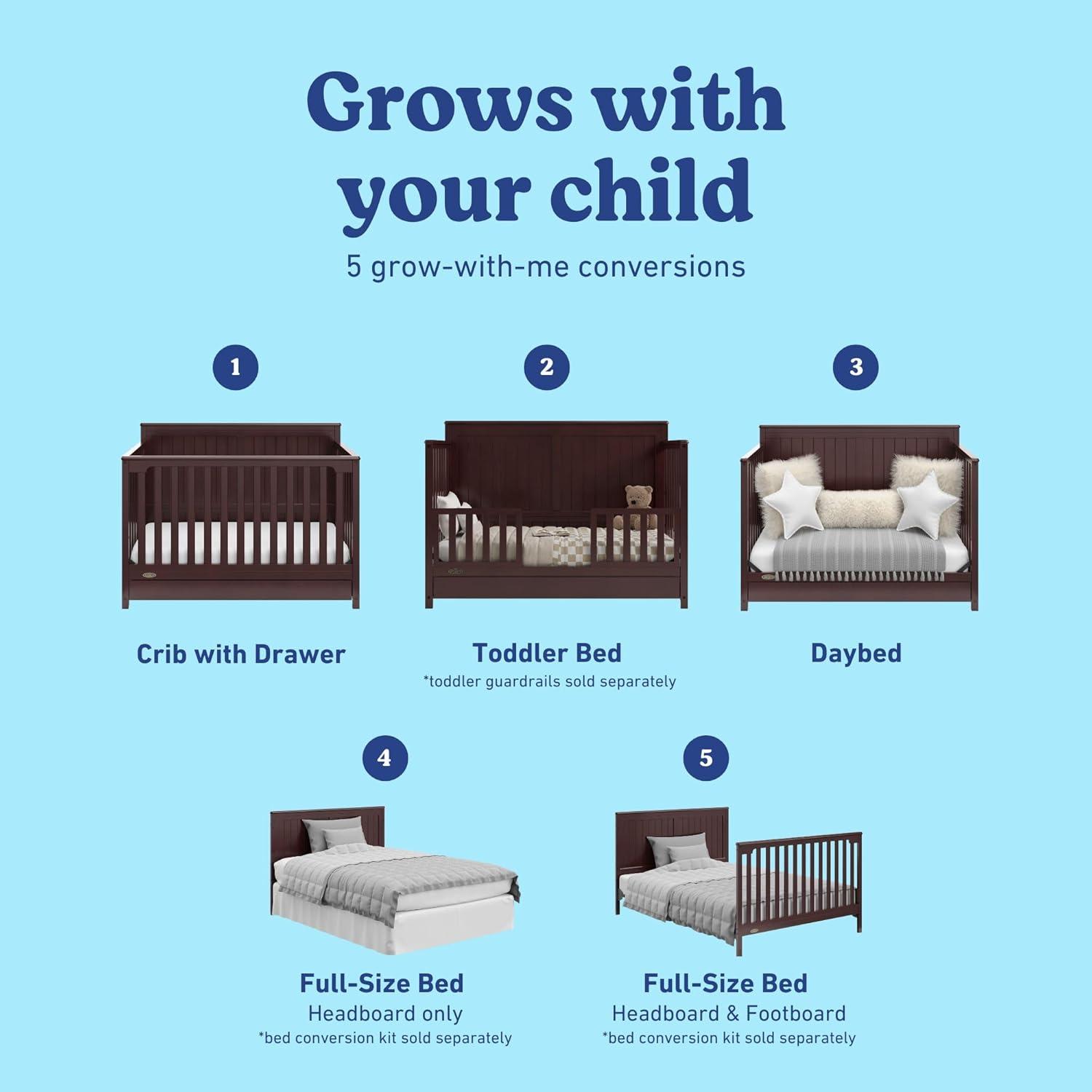 imageGraco Hadley 5in1 Convertible Crib with Drawer White GREENGUARD Gold Certified Crib with Drawer Combo FullSize Nursery Storage Drawer Converts to Toddler Bed DaybedEspresso