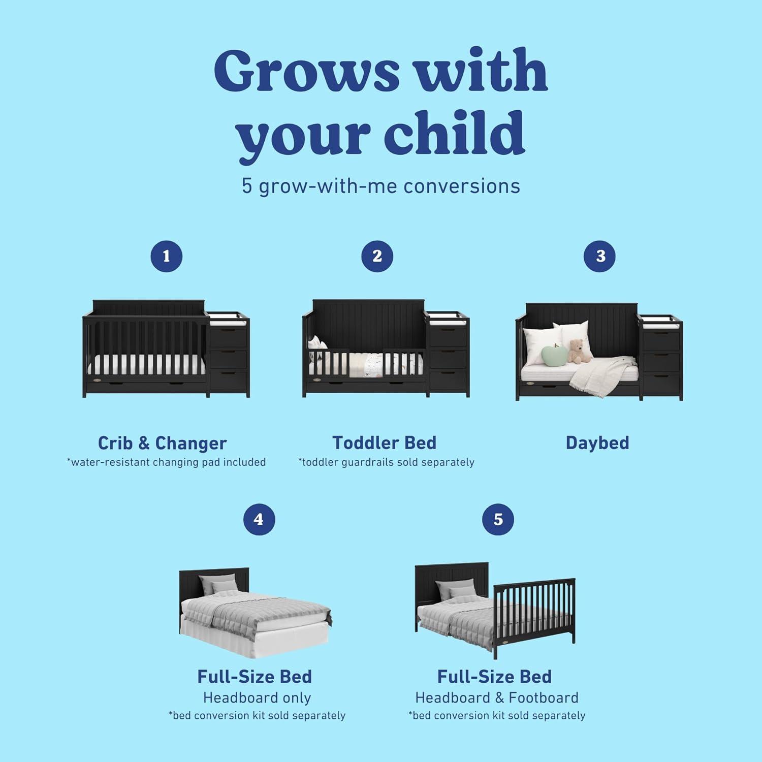 imageGraco Hadley 5in1 Convertible Crib with Drawer White GREENGUARD Gold Certified Crib with Drawer Combo FullSize Nursery Storage Drawer Converts to Toddler Bed DaybedBlack