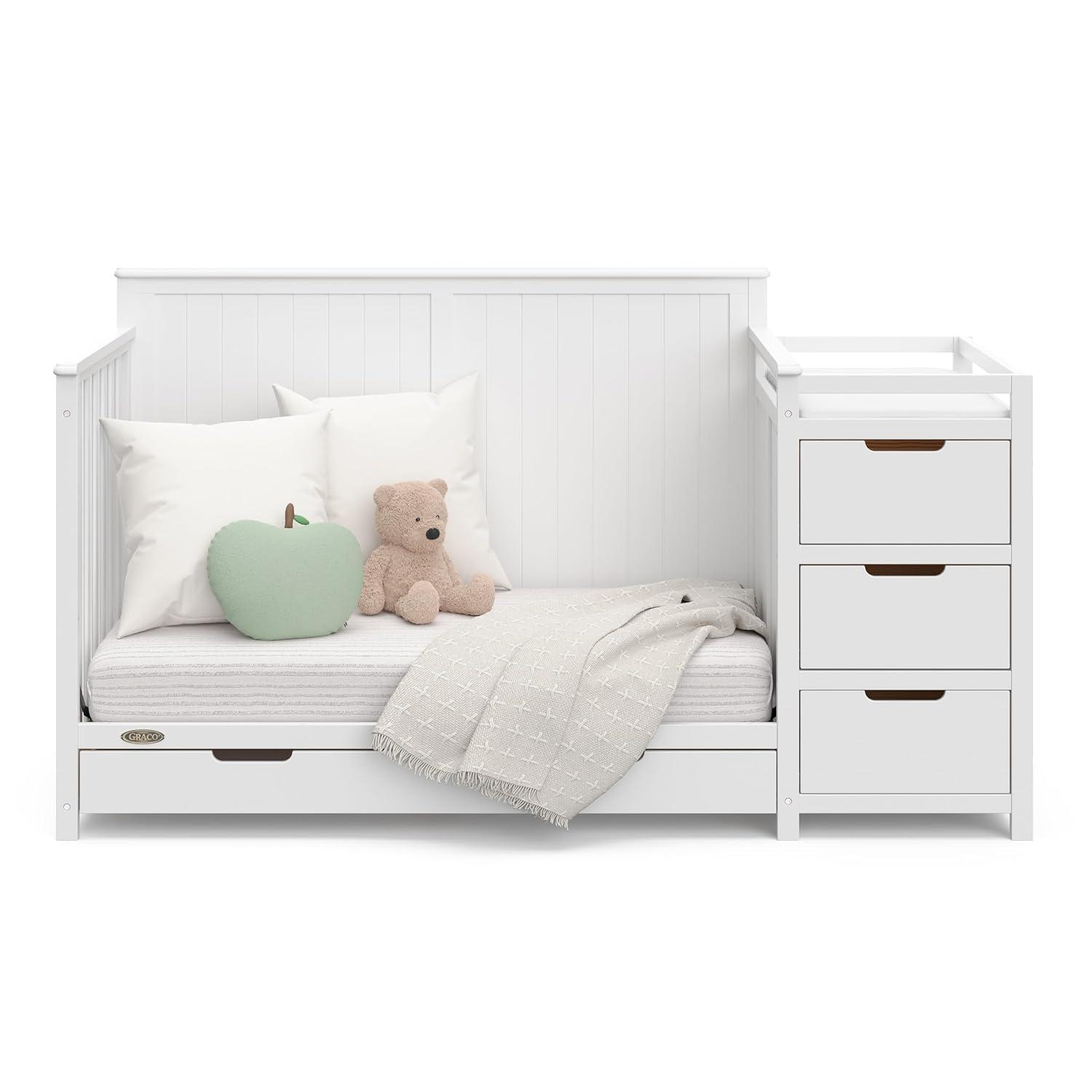 imageGraco Hadley 5in1 Convertible Crib with Drawer White GREENGUARD Gold Certified Crib with Drawer Combo FullSize Nursery Storage Drawer Converts to Toddler Bed DaybedWhite