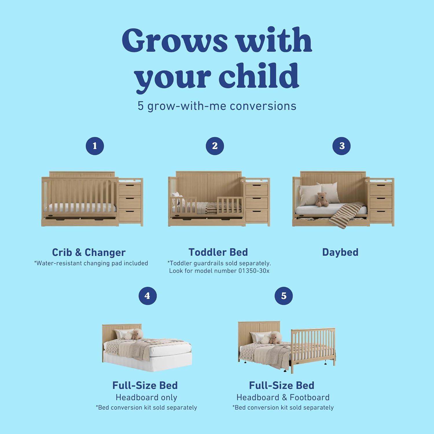 imageGraco Hadley 5in1 Convertible Crib with Drawer White GREENGUARD Gold Certified Crib with Drawer Combo FullSize Nursery Storage Drawer Converts to Toddler Bed DaybedDriftwood