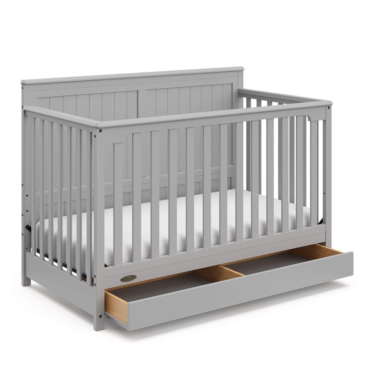 imageGraco Hadley 5in1 Convertible Crib with Drawer White GREENGUARD Gold Certified Crib with Drawer Combo FullSize Nursery Storage Drawer Converts to Toddler Bed DaybedPebble Gray