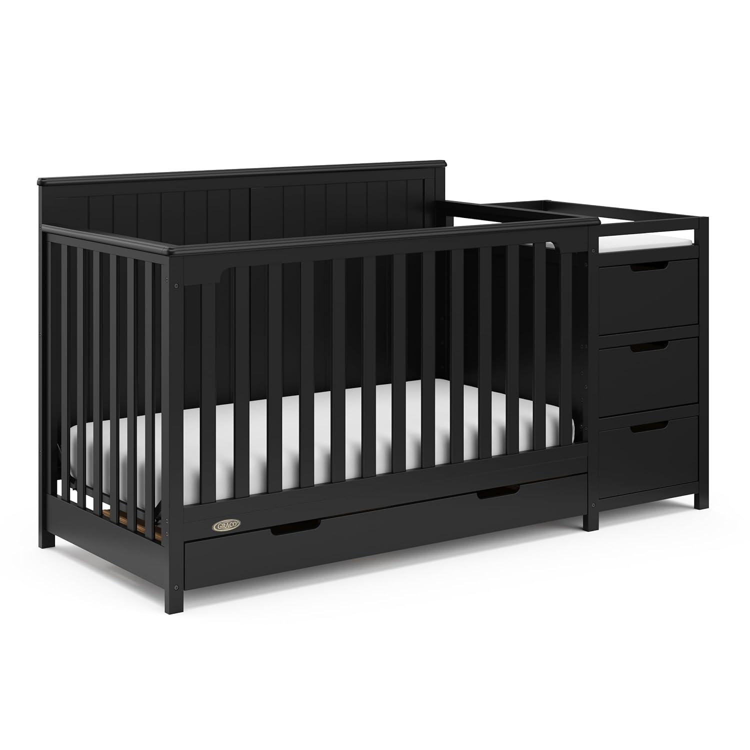 imageGraco Hadley 5in1 Convertible Crib with Drawer White GREENGUARD Gold Certified Crib with Drawer Combo FullSize Nursery Storage Drawer Converts to Toddler Bed DaybedBlack