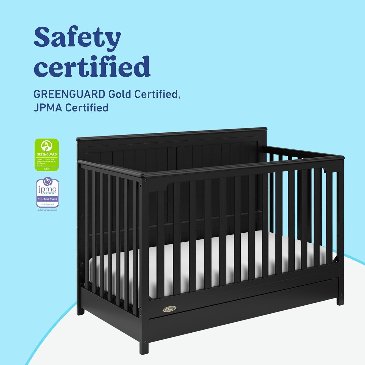 imageGraco Hadley 5in1 Convertible Crib with Drawer White GREENGUARD Gold Certified Crib with Drawer Combo FullSize Nursery Storage Drawer Converts to Toddler Bed DaybedBlack