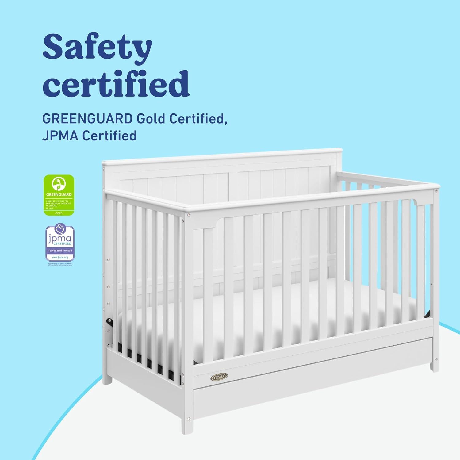 imageGraco Hadley 5in1 Convertible Crib with Drawer White GREENGUARD Gold Certified Crib with Drawer Combo FullSize Nursery Storage Drawer Converts to Toddler Bed DaybedWhite