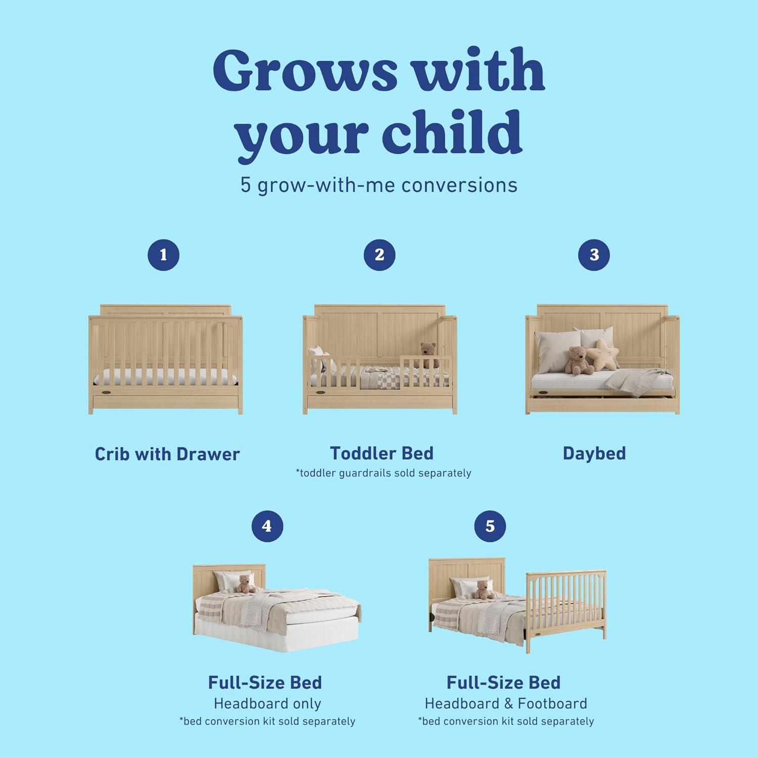 imageGraco Hadley 5in1 Convertible Crib with Drawer White GREENGUARD Gold Certified Crib with Drawer Combo FullSize Nursery Storage Drawer Converts to Toddler Bed DaybedDriftwood