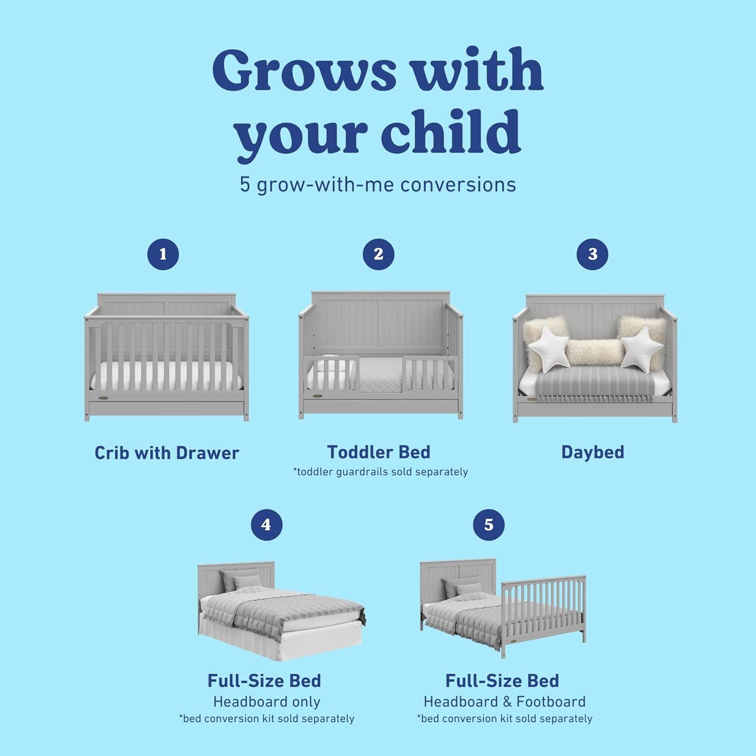 imageGraco Hadley 5in1 Convertible Crib with Drawer White GREENGUARD Gold Certified Crib with Drawer Combo FullSize Nursery Storage Drawer Converts to Toddler Bed DaybedPebble Gray