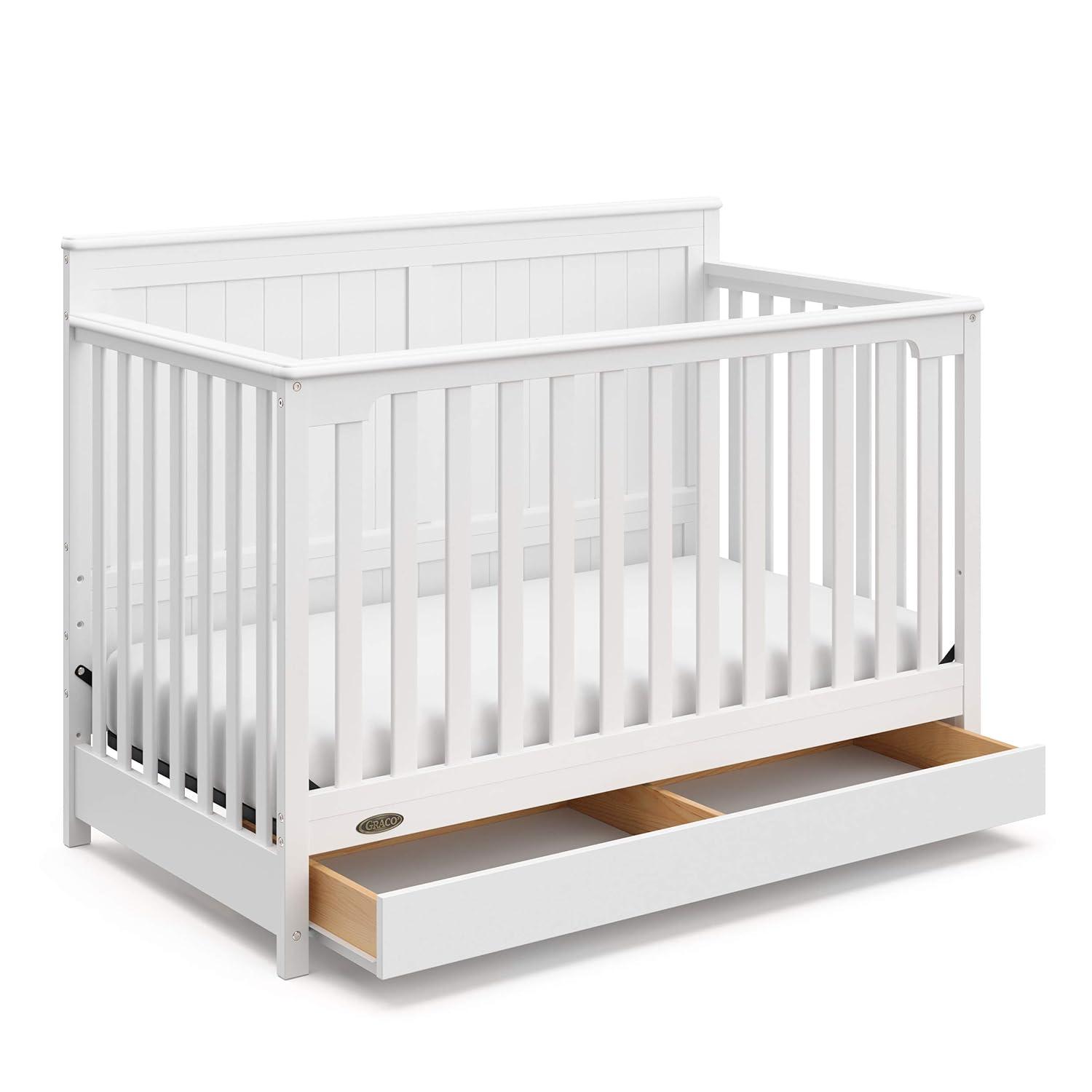 imageGraco Hadley 5in1 Convertible Crib with Drawer White GREENGUARD Gold Certified Crib with Drawer Combo FullSize Nursery Storage Drawer Converts to Toddler Bed DaybedWhite