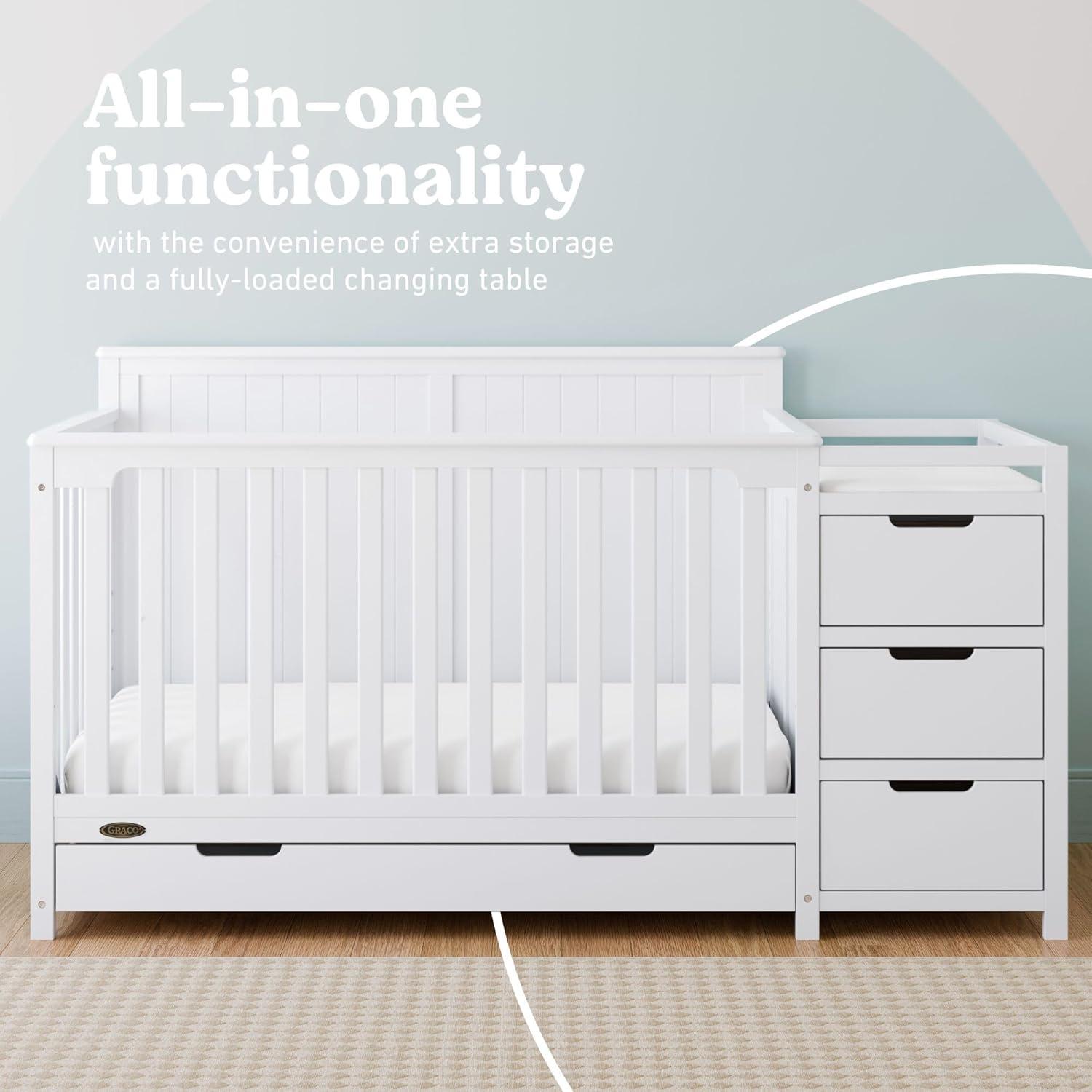 imageGraco Hadley 5in1 Convertible Crib with Drawer White GREENGUARD Gold Certified Crib with Drawer Combo FullSize Nursery Storage Drawer Converts to Toddler Bed DaybedWhite