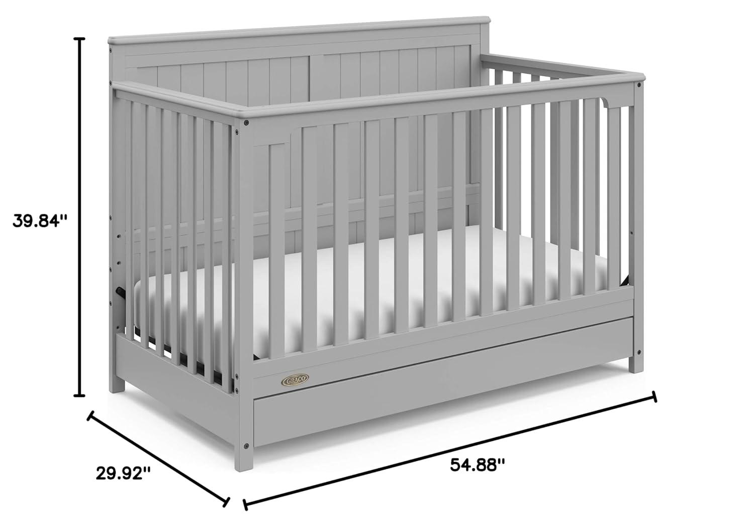 imageGraco Hadley 5in1 Convertible Crib with Drawer White GREENGUARD Gold Certified Crib with Drawer Combo FullSize Nursery Storage Drawer Converts to Toddler Bed DaybedPebble Gray