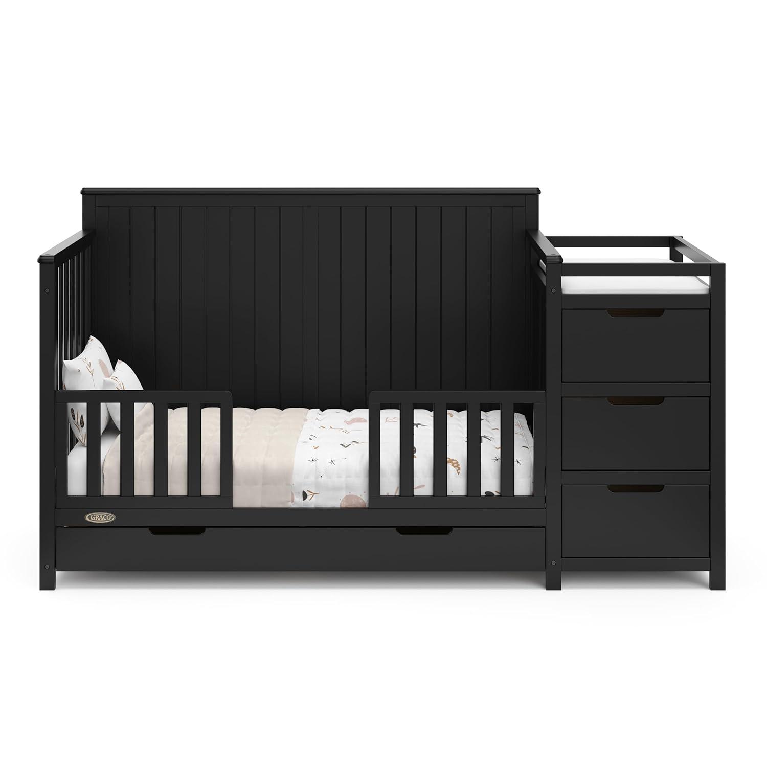 imageGraco Hadley 5in1 Convertible Crib with Drawer White GREENGUARD Gold Certified Crib with Drawer Combo FullSize Nursery Storage Drawer Converts to Toddler Bed DaybedBlack